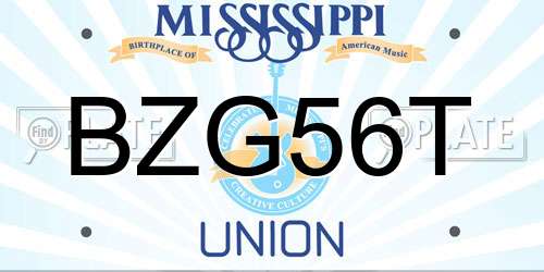 BZG56T Mississippi License Plate