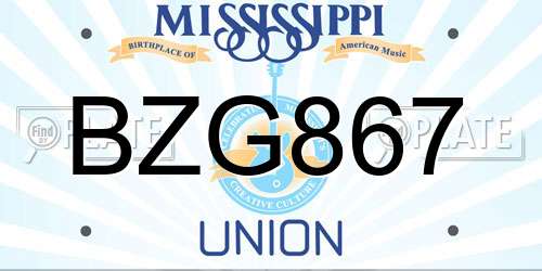 BZG867 Mississippi License Plate