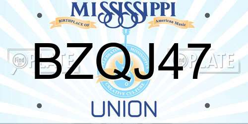 BZQJ47 Mississippi License Plate