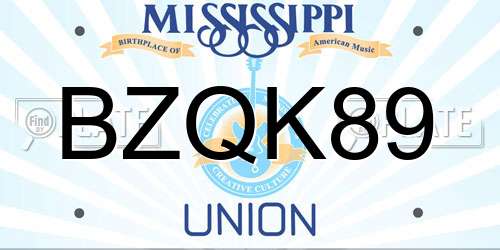BZQK89 Mississippi License Plate