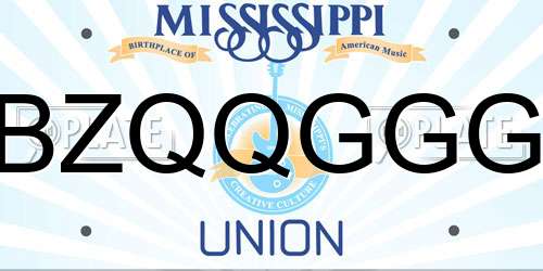 BZQQGGG Mississippi License Plate