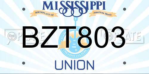 BZT803 Mississippi License Plate