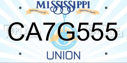 CA7G555 Mississippi License Plate