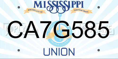 CA7G585 Mississippi License Plate