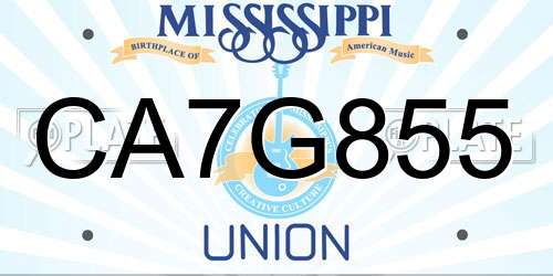 CA7G855 Mississippi License Plate