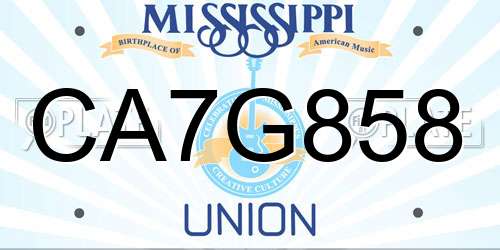 CA7G858 Mississippi License Plate