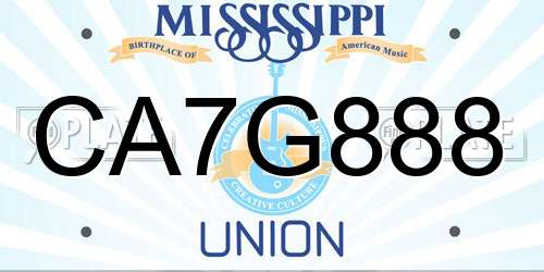 CA7G888 Mississippi License Plate