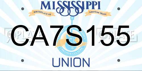 CA7S155 Mississippi License Plate