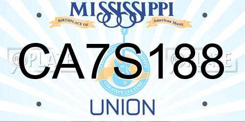 CA7S188 Mississippi License Plate