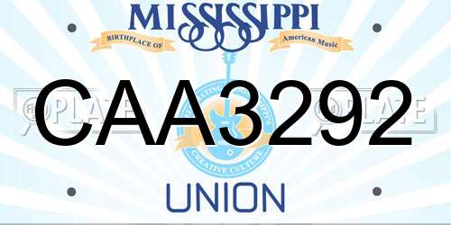 CAA3292 Mississippi License Plate