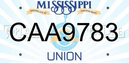 CAA9783 Mississippi License Plate