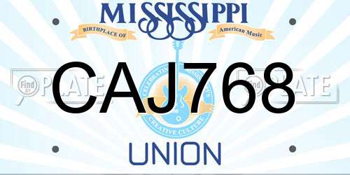 CAJ768 Mississippi License Plate