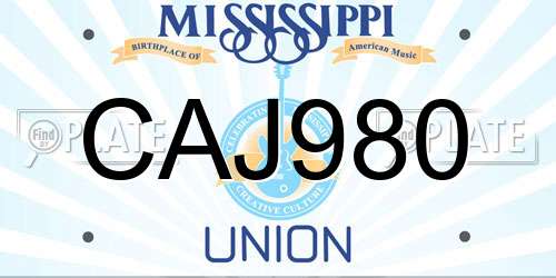 CAJ980 Mississippi License Plate
