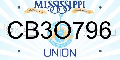 CB3O796 Mississippi License Plate