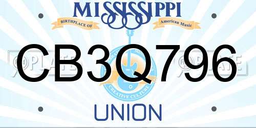 CB3Q796 Mississippi License Plate