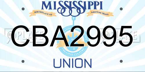 CBA2995 Mississippi License Plate