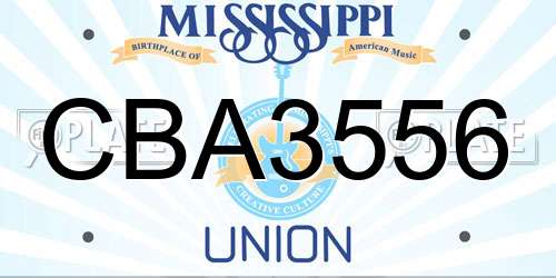 CBA3556 Mississippi License Plate