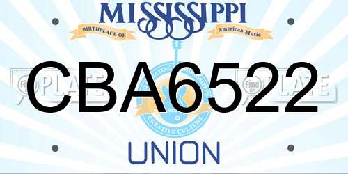 CBA6522 Mississippi License Plate