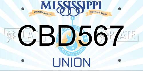 CBD567 Mississippi License Plate