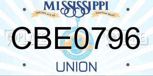 CBE0796 Mississippi License Plate