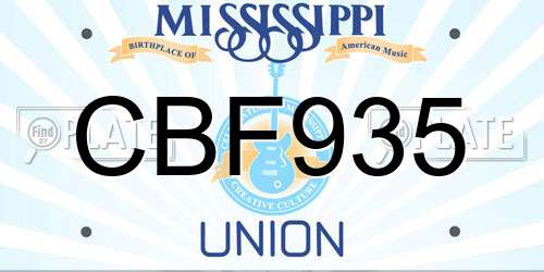 CBF935 Mississippi License Plate