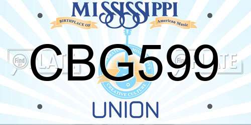 CBG599 Mississippi License Plate