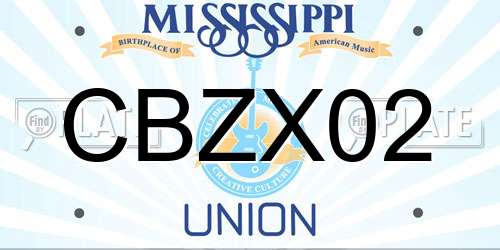 CBZX02 Mississippi License Plate