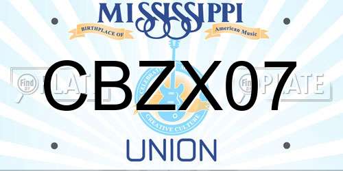 CBZX07 Mississippi License Plate