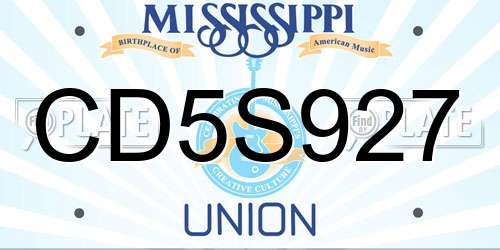 CD5S927 Mississippi License Plate