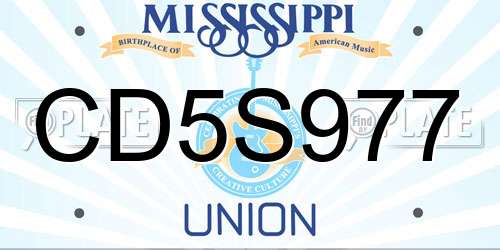 CD5S977 Mississippi License Plate