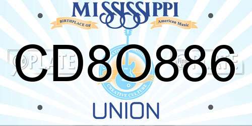 CD8O886 Mississippi License Plate