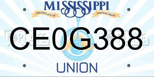 CE0G388 Mississippi License Plate