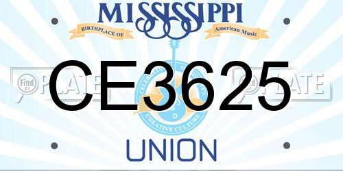 CE3625 Mississippi License Plate