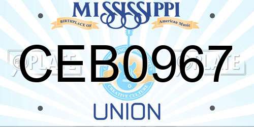 CEB0967 Mississippi License Plate