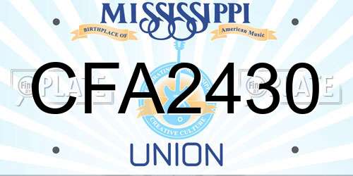 CFA2430 Mississippi License Plate