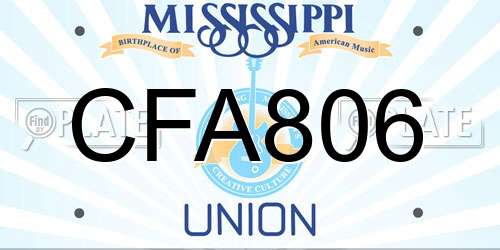 CFA806 Mississippi License Plate