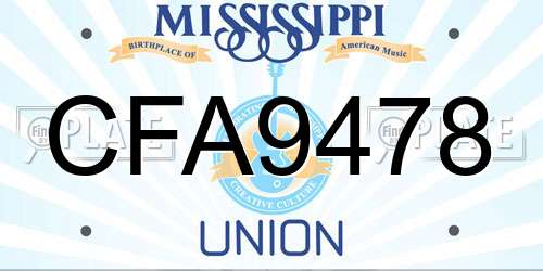 CFA9478 Mississippi License Plate