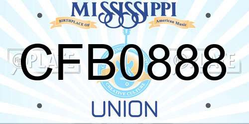 CFB0888 Mississippi License Plate