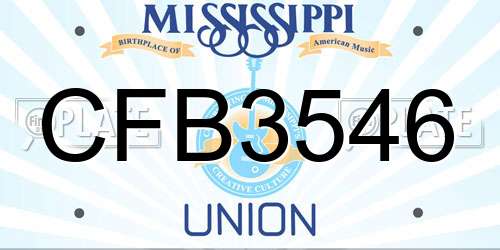 CFB3546 Mississippi License Plate