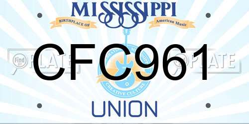 CFC961 Mississippi License Plate