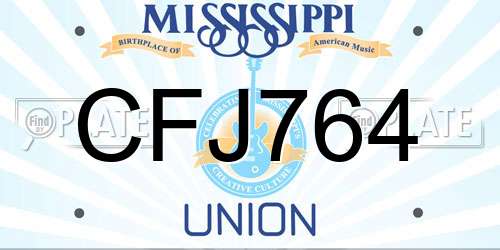 CFJ764 Mississippi License Plate