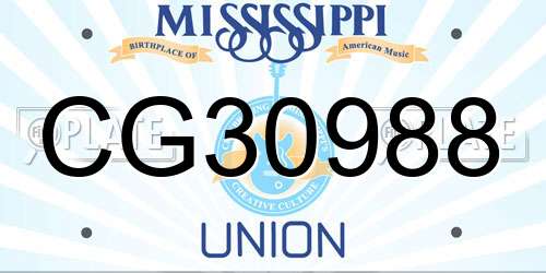 CG30988 Mississippi License Plate