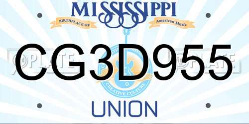 CG3D955 Mississippi License Plate