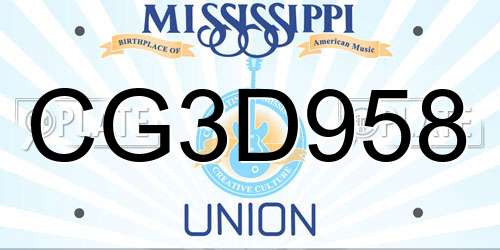 CG3D958 Mississippi License Plate