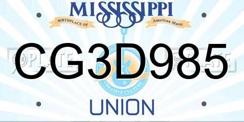 CG3D985 Mississippi License Plate