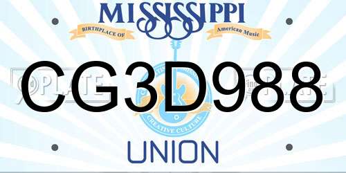 CG3D988 Mississippi License Plate