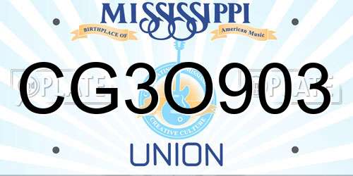 CG3O903 Mississippi License Plate