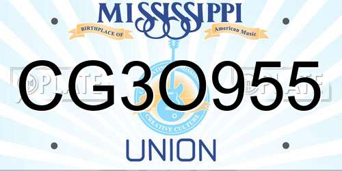CG3O955 Mississippi License Plate
