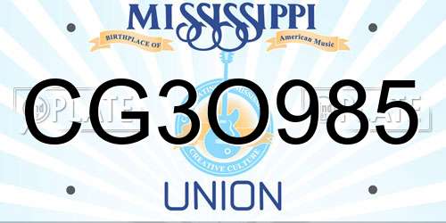 CG3O985 Mississippi License Plate