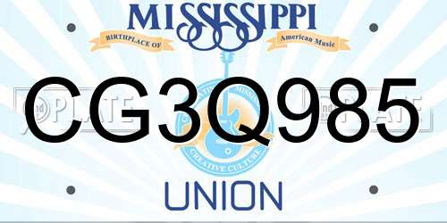 CG3Q985 Mississippi License Plate